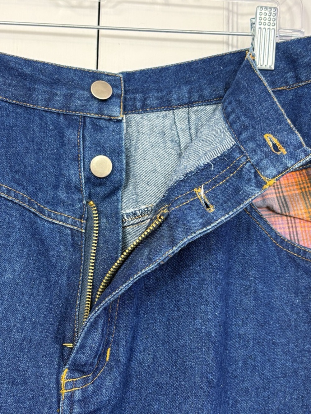 Vintage Sudden Impact Blue Denim Plaid Print Patchwork Jean Skirt 20 - Picture 9 of 16